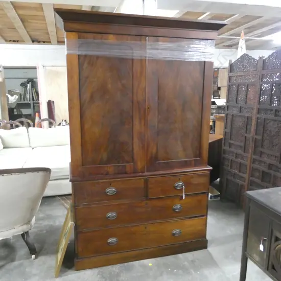 VICTORIAN MAHOGANY LINEN PRESS
