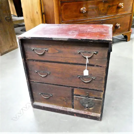 19thC JAPANESE SMALL TANSU 5 DRAWER CHEST