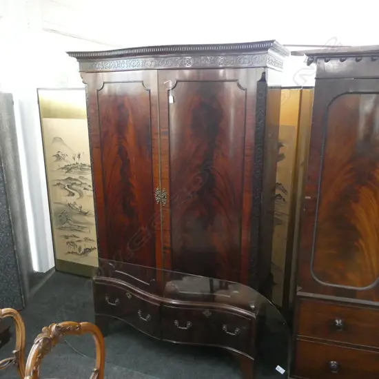 BOW FRONT EDWARDIAN SHERATON REVIVAL MAHOGANY WARDROBE