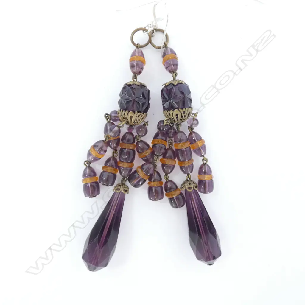 PAIR OF PURPLE BEAD CHANDELIER EARRINGS Image 1++