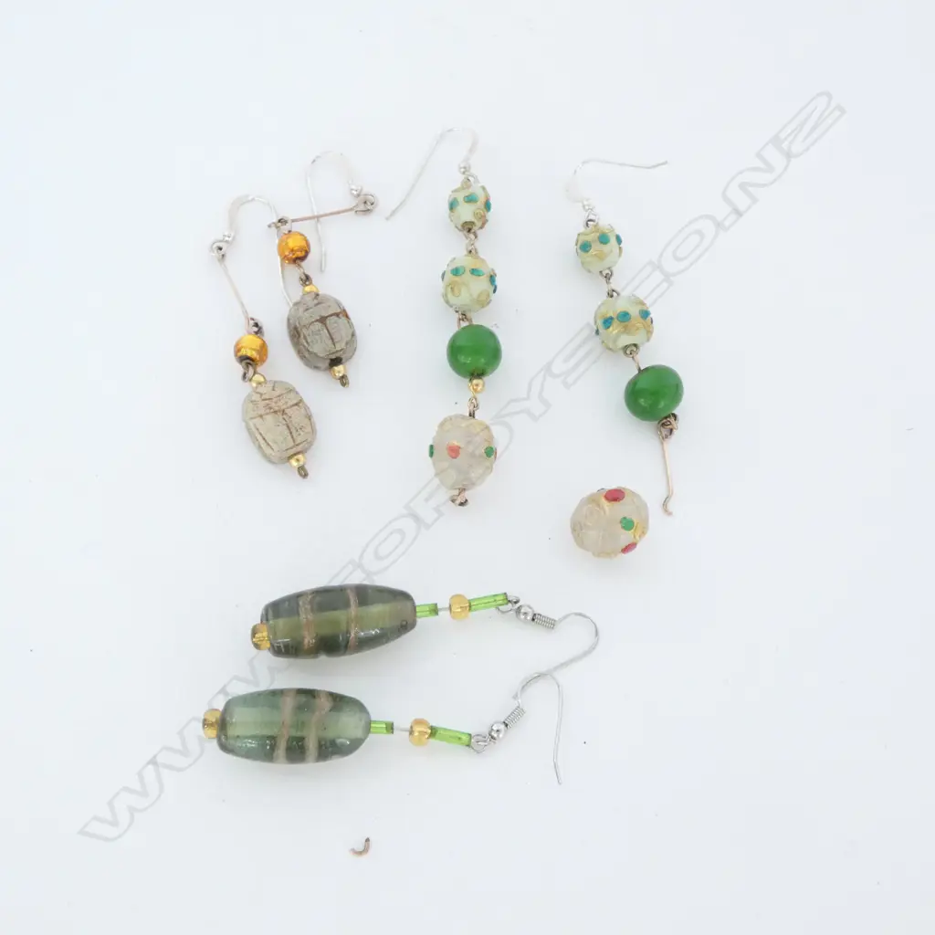 THREE PAIRS EARRINGS WITH ST. SILVER HOOKS Image 1++