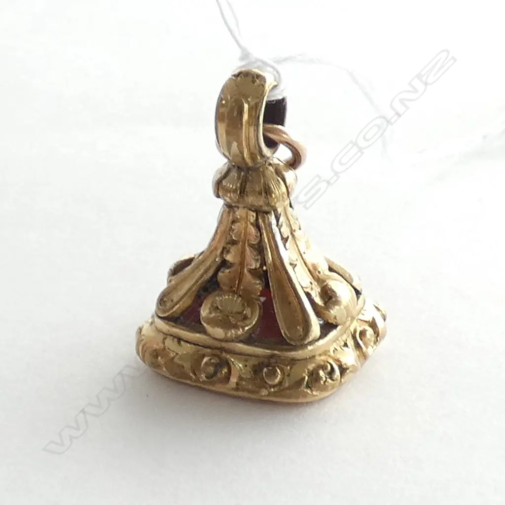 VICTORIAN GOLD PLATE FANCY FOB SEAL AGATE PANEL Image 1++