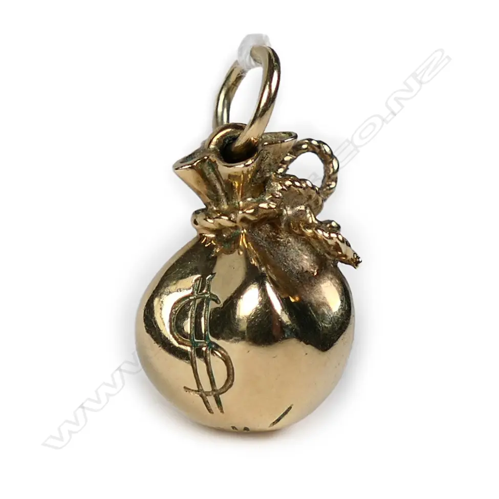 9CT GOLD KAREN WALKER 'MONEY BAGS' PENDANT 18.69gm Image 1++