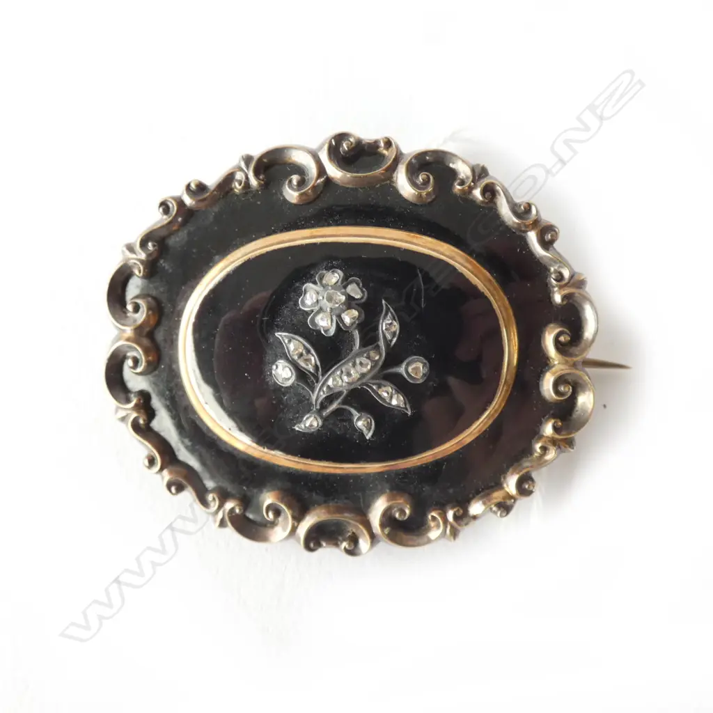 Mourning Brooch with Diamonds, 1842 inscribed Image 1++
