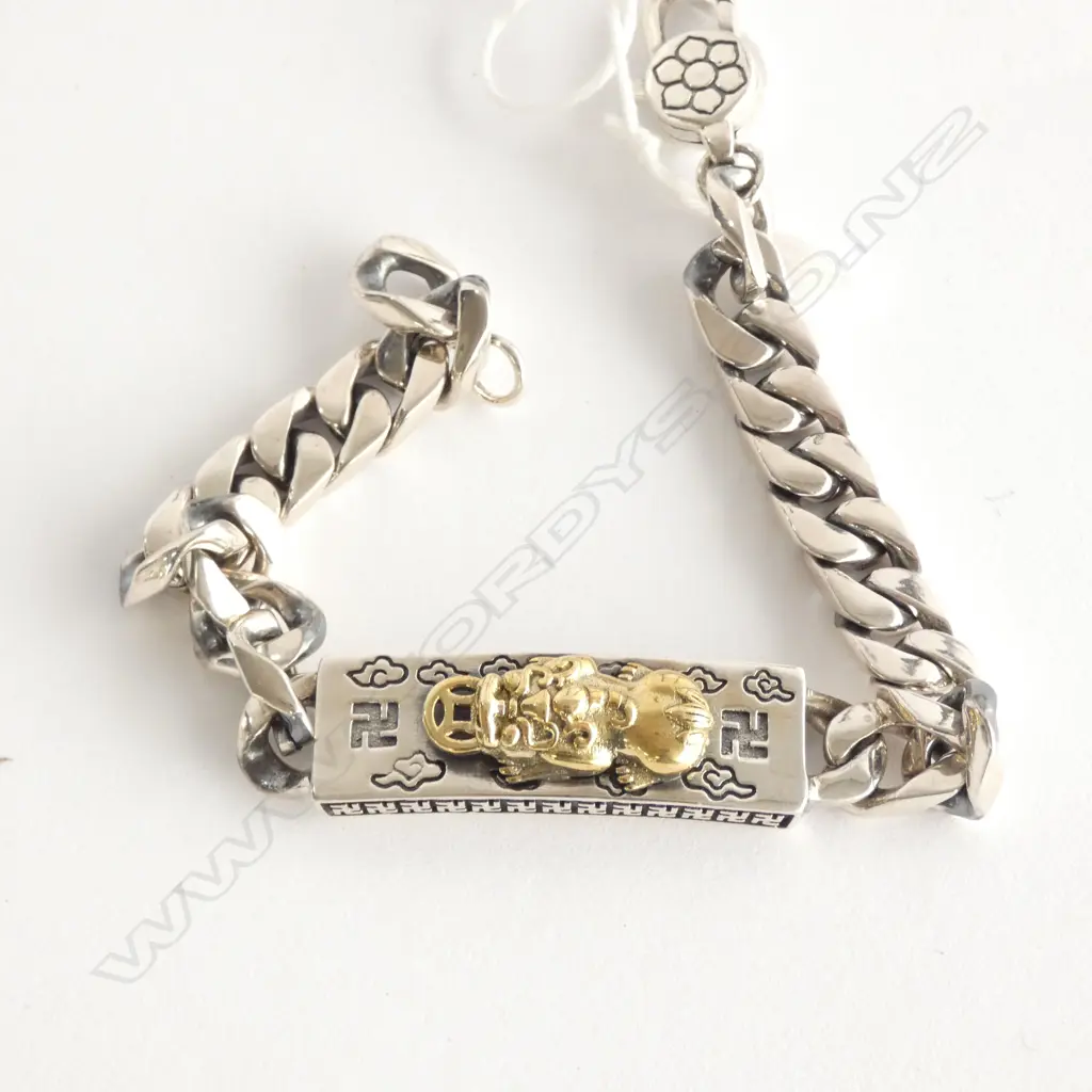 SILVER FLAT CURB LINK BRACELET WITH ID TAG 37gms Image 1++