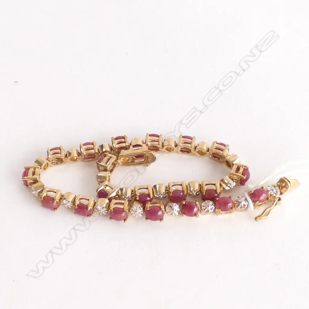 18CT GOLD PLATED AND RUBY TENNIS BRACELET (LOW GRADE RUBY CABOCHONS) Image 1++