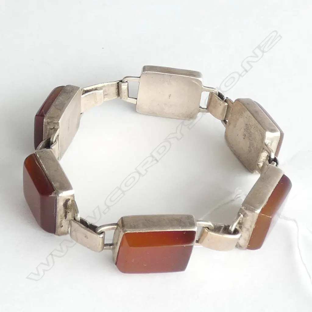 RETRO SILVER & CARNELIAN BRACELET 6 PANEL Image 1++