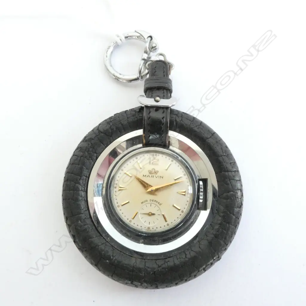 MARVIN WATCH/ KEYRING, 'WHEEL AND TYRE" MECHANICAL WATCH SKELETON BACK NOT WORKING Image 1++