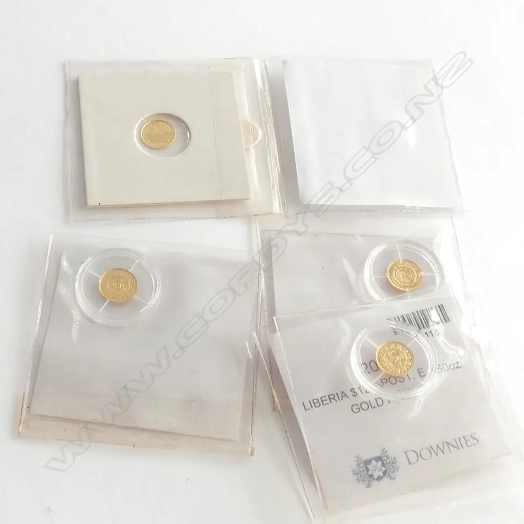 GOLD COINS, TINY 4 X 1/50TH OF AN OUNCE, TOTAL WEIGHT 4/50TH OUNCE Image 1++