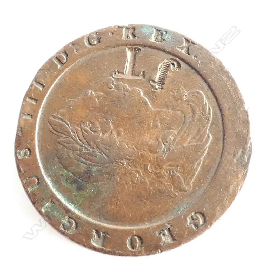 1797 BRITISH COPPER CARTWHEEL PENNY COUNTER STRUCH JT IRISH Image 1++