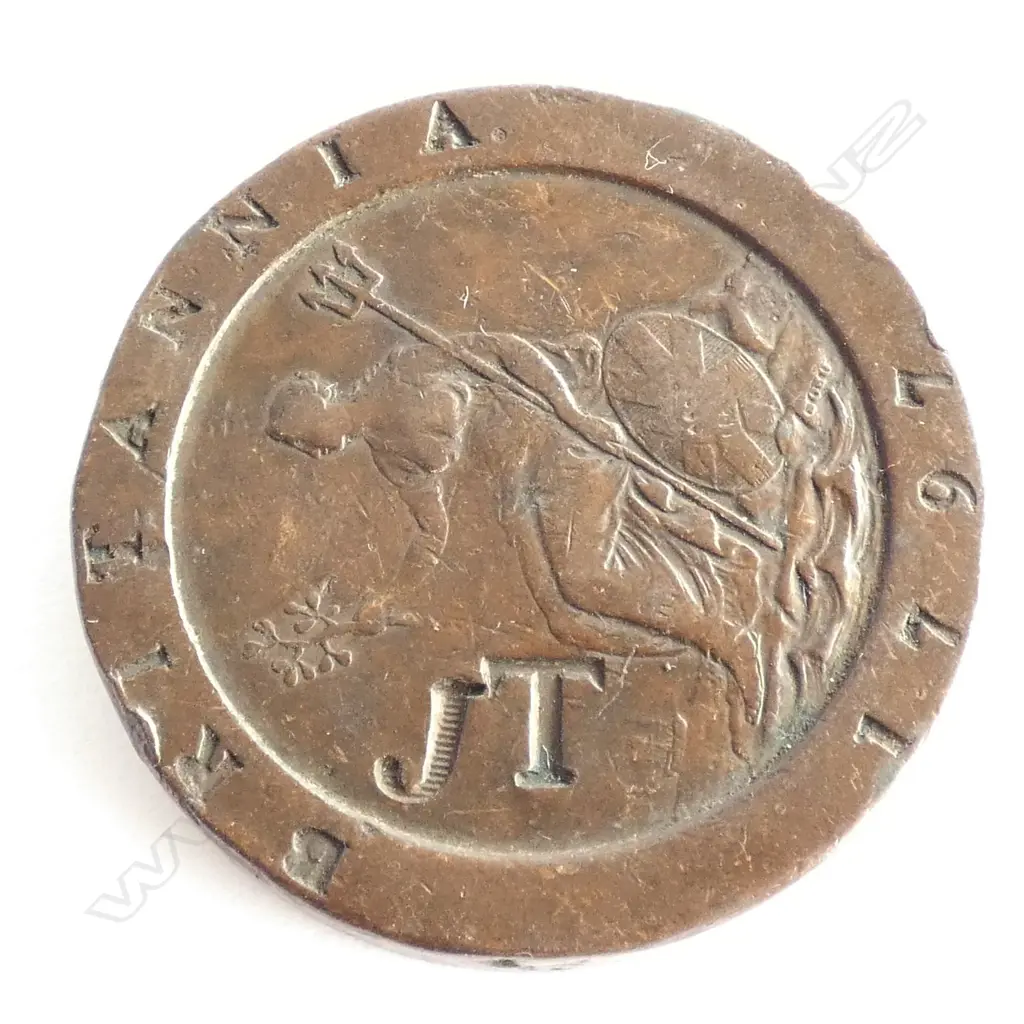 1797 BRITISH COPPER CARTWHEEL PENNY COUNTER STRUCH JT IRISH Image 1++