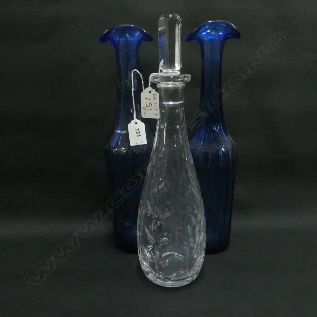 PR 19thC BLUE CARAFES H. 330MM + DECANTER  Image 1++