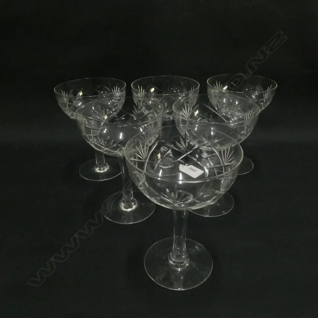 6 ETCHED HOLLOW STEM CHAMPAGNE GLASSES  Image 1++