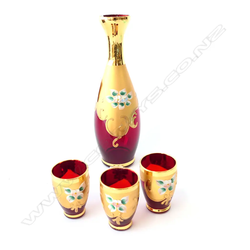 VENETIAN GLASS DECANTER (H. 235MM) & 3 SM GLASSES Image 1++