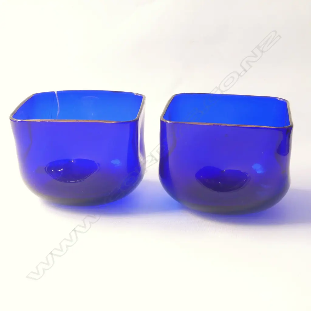 PR 19thC BRISTOL BLUE GLASS MIXING BOWLS... Image 1++