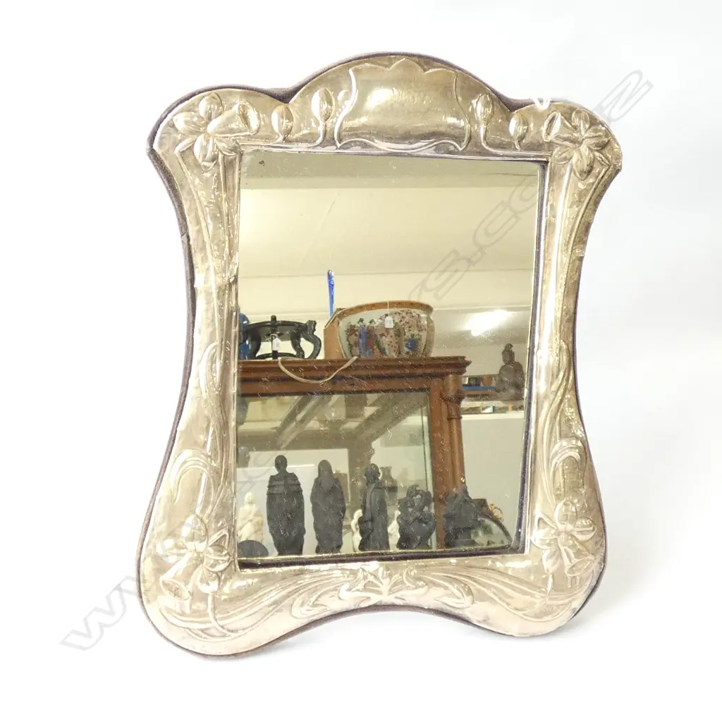 STG SILVER ART NOUVEAU FRAMED TABLE MIRROR - 290 X 250MM Image 1++