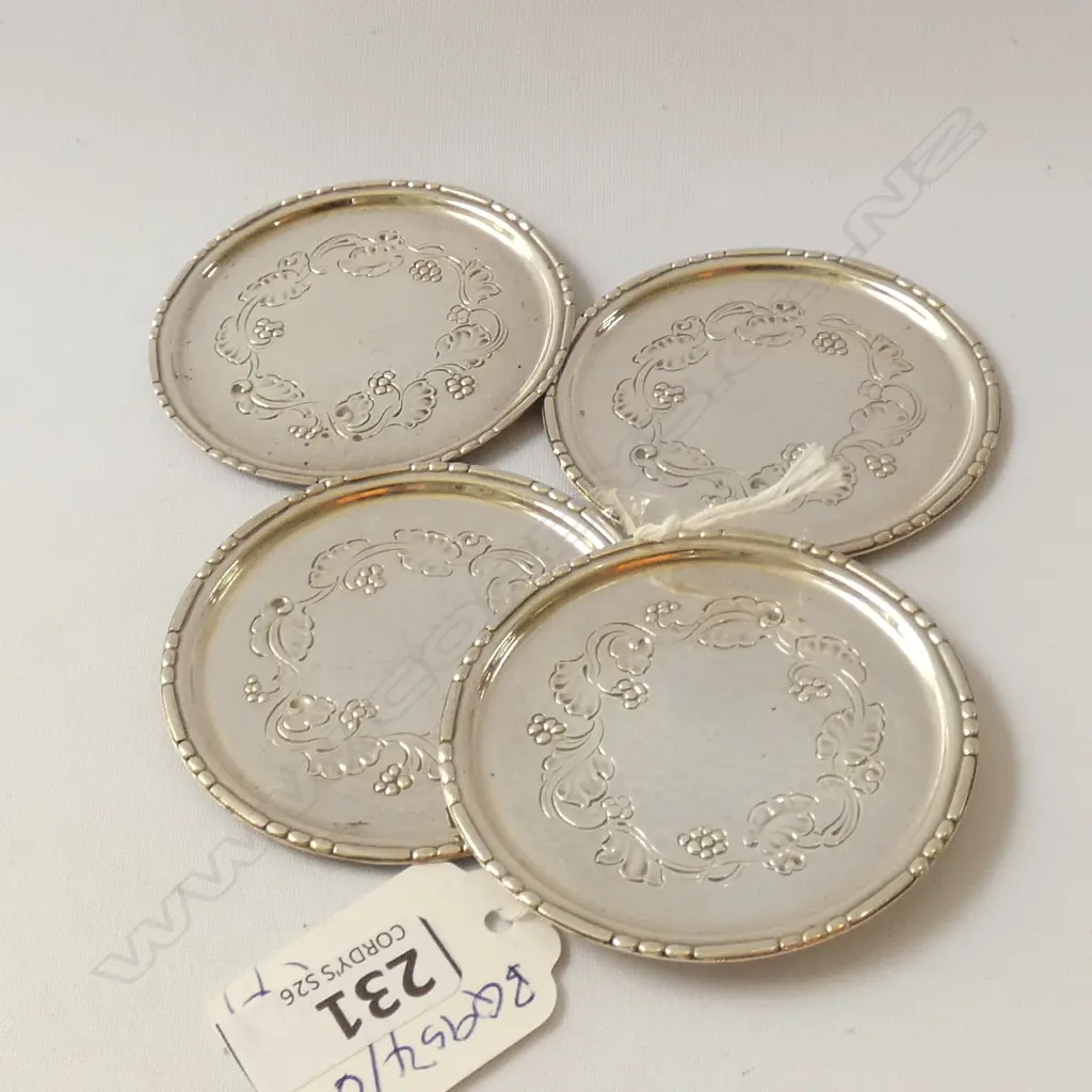 4 GEORG JENSEN STG SILVER COASTERS STAMPED ON REVERSE D 60 MM Image 1++