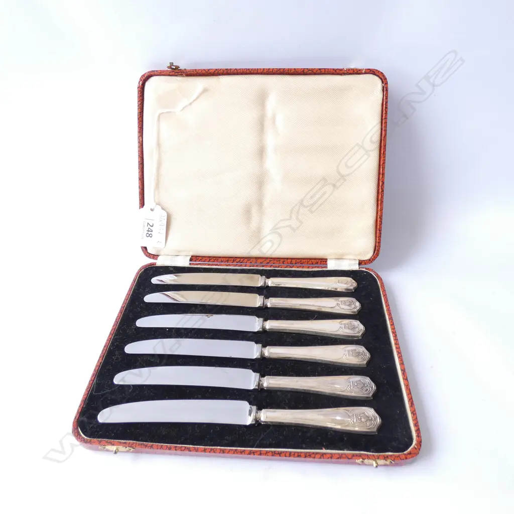 SILVER HANDLED PATÉ KNIVES LONDON 1935 (CORONATION OF GEORGE V) BOXED Image 1++