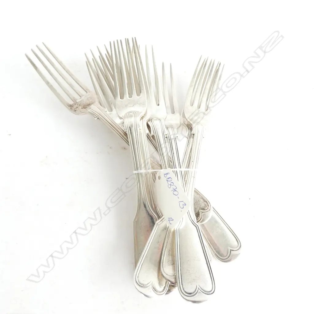 MIXED SET 12 VICT. SILVER DESSERT FORKS FIDDLE & THREAD 508GMS Image 1++