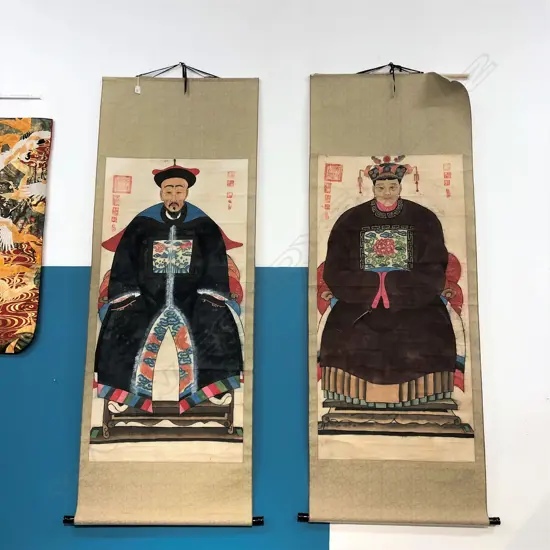 PR CHINESE WATERCOLOUR SCROLLS, EMPEROR & EMPRESS AF 1900 X 715MM