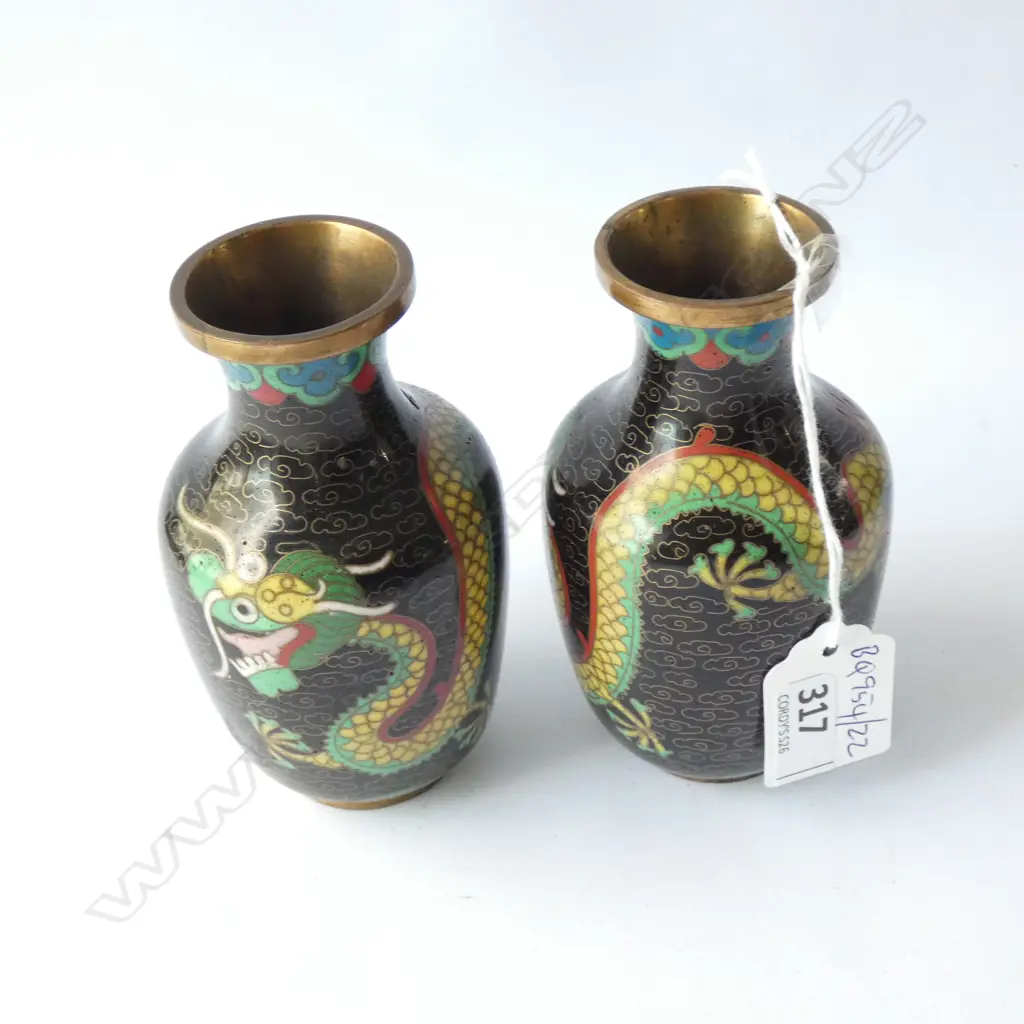PR OF CHINESE CLOISONNE DRAGON VASES H II0 MM MINOR FAULTS  Image 1++