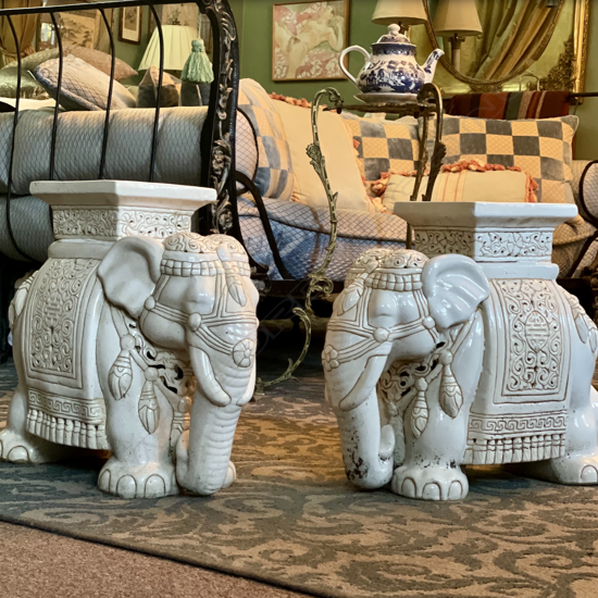 PAIR VINTAGE PORCELAIN STOOL WHITE  ELEPHANT 