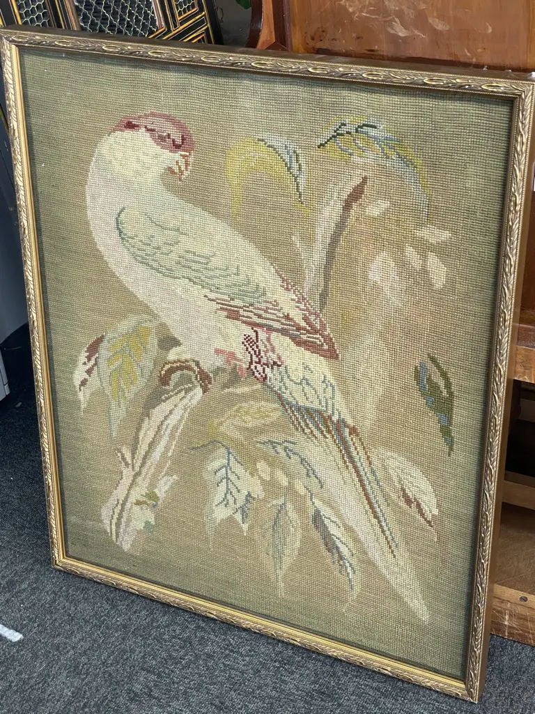 PR GILT FRAMED PARROT & BIRD TAPESTRIES 720 X 600MM (INCL FRAME)  Image 1++