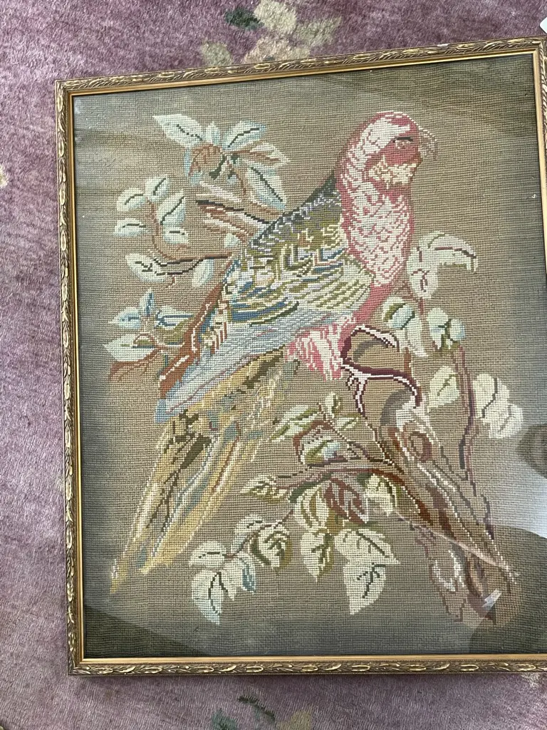 PR GILT FRAMED PARROT & BIRD TAPESTRIES 720 X 600MM (INCL FRAME)  Image 1++