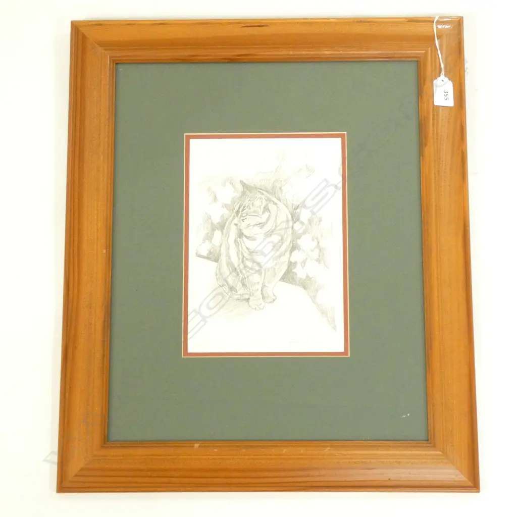 MARJORIE PARKYN CAT PENCIL DRAWING (260 x 180MM) - FRAMED Image 1++