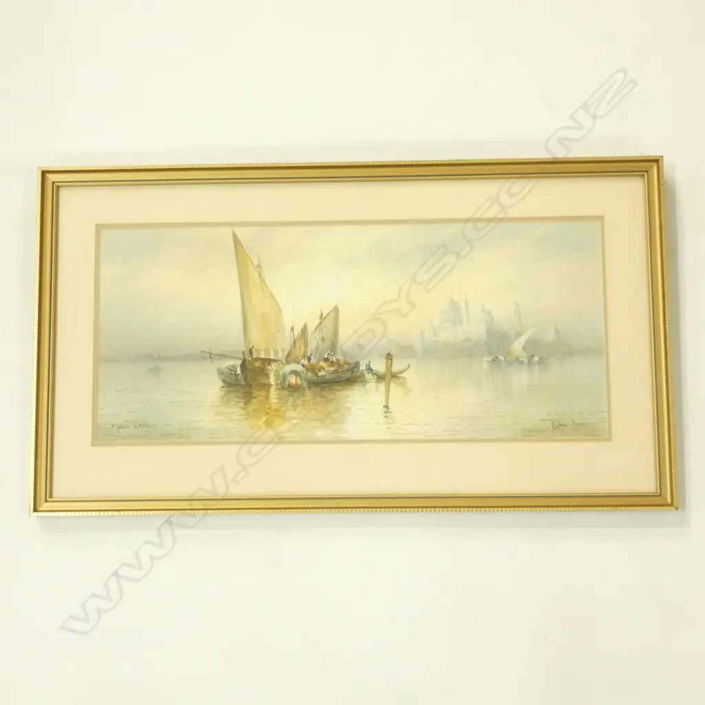 W/C VENICE HARBOUR SCENE SIGNED 250 X 580MM Image 1++