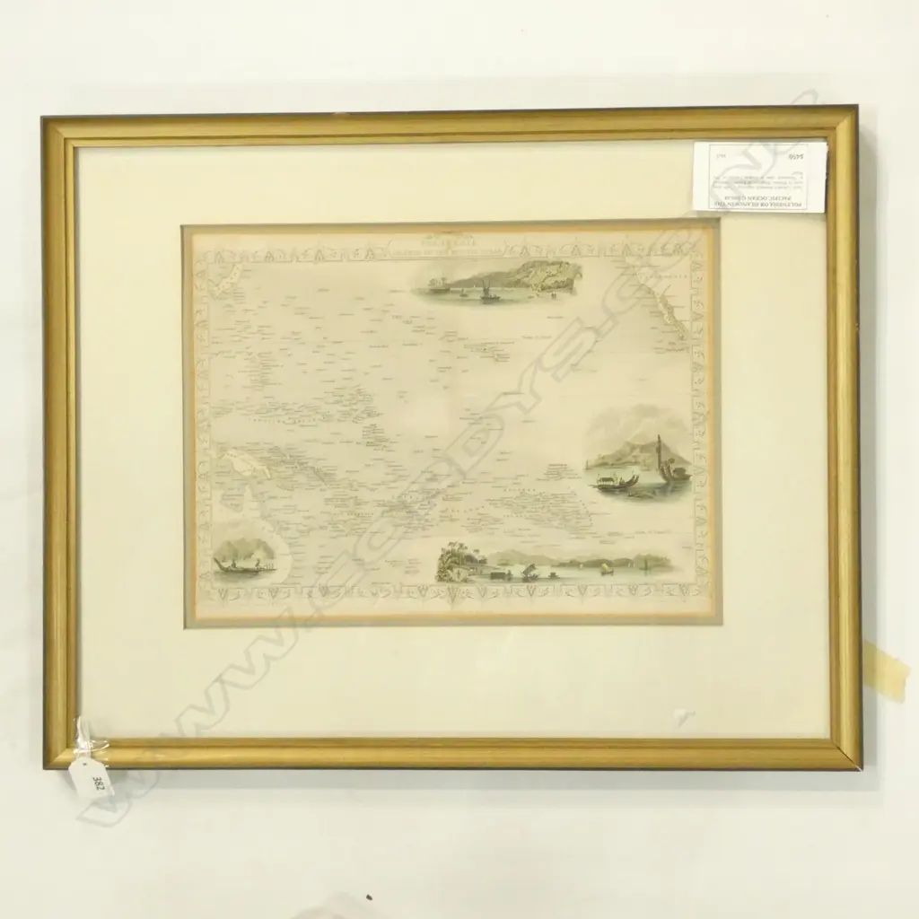 FRAMED POLYNESIAN HAND COLOURED ENGRAVING - 340 X 290MM Image 1++