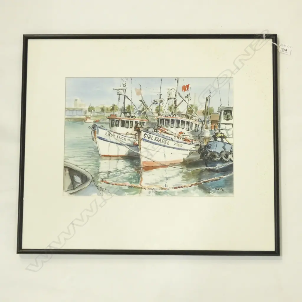 GRAHAM MUDGE FISHING BOATS AT QUAY W/C '94 290 X 410MM Image 1++