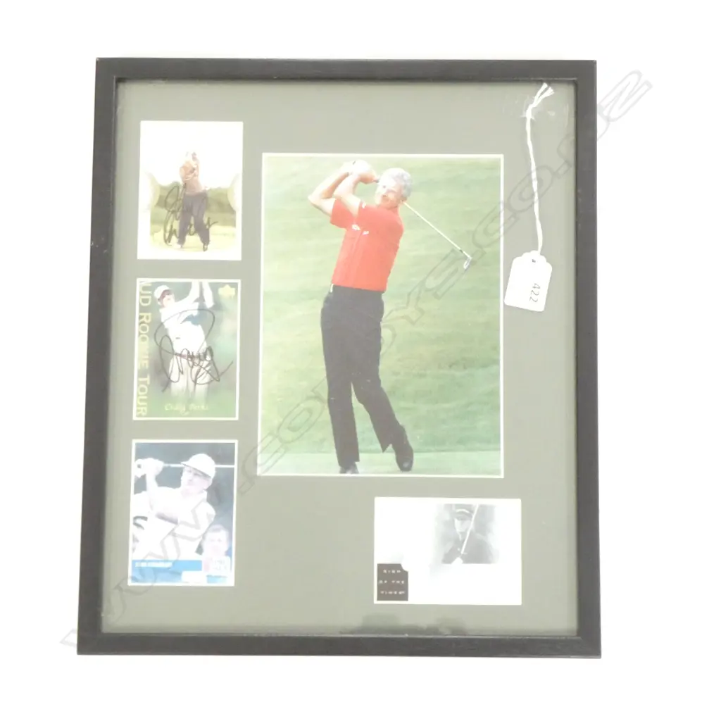 FRAMED SIGNED GOLFERS’ CARDS JOHN DALY, CRAIG PERKS, GRANT WAITE, H.380mm Image 1++
