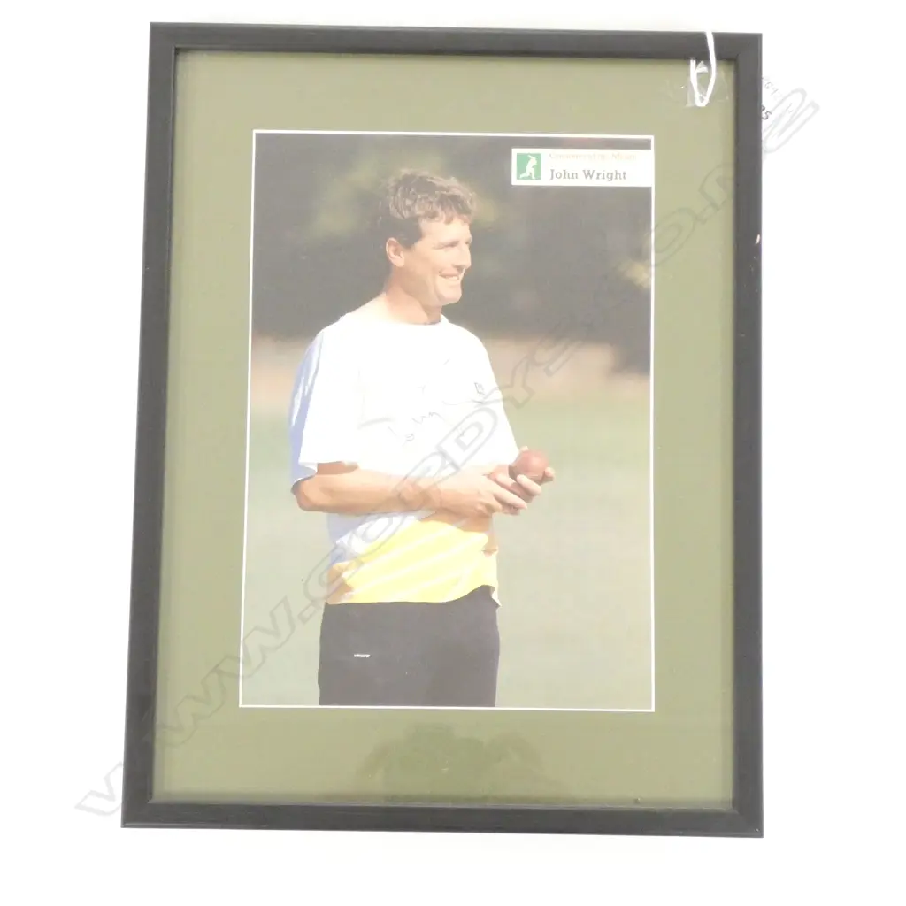 SIGNED JOHN WRIGHT NZ CRICKET PHOTOGRAPH H.400mm X 310mm Image 1++