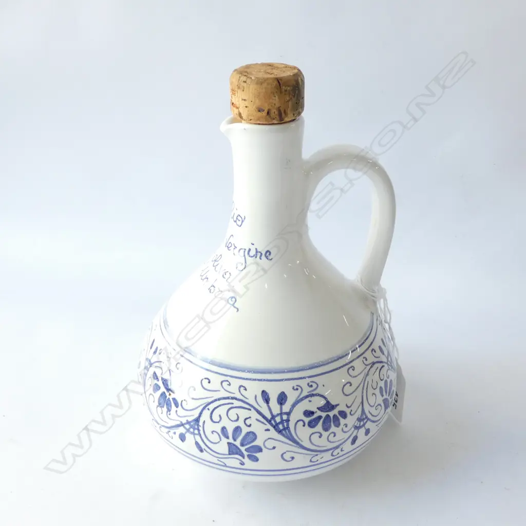 ITALIAN BLUE & WHITE OLIVE OIL BOTTLE WITH CORK - H 210MM Image 1++