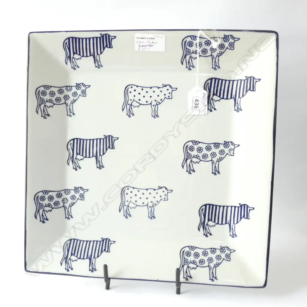 LG BLUE & WHITE COW SQUARE PLATTER -  W. 320MM  Image 1++