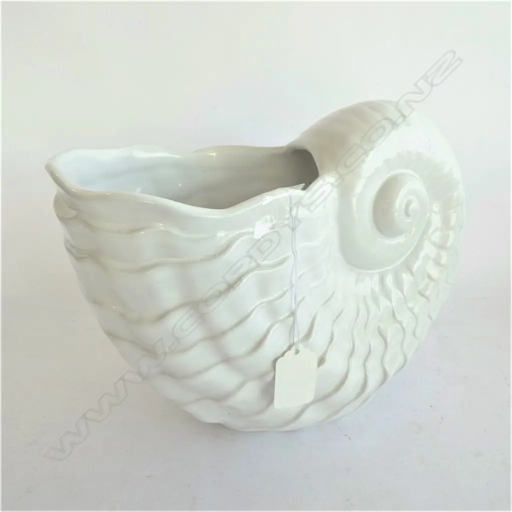 LG WHITE PORTUGUESE CERAMIC NAUTILUS VASE - L 270 H. 220MM Image 1++