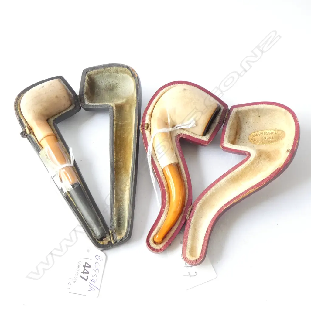 2 CASED MEERSCHAM PIPES ONE WITH AMBER STEM Image 1++