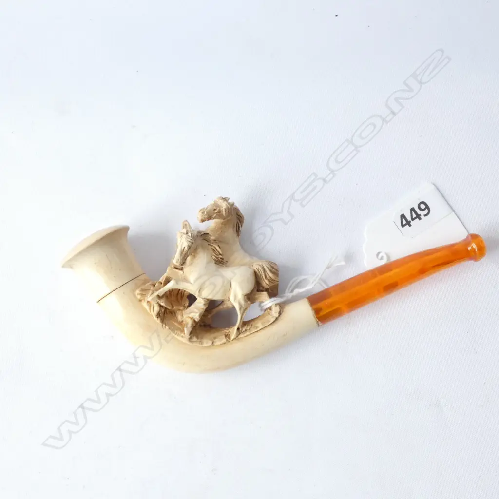 MEERSCHAM PIPE WITH 2 HORSES L 150 MM Image 1++