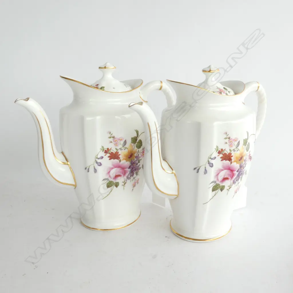 2 ROYAL CROWN DERBY 'DERBY POSIES' COFFEE POTS - RED STAMP H.190MM BOTH AF Image 1++