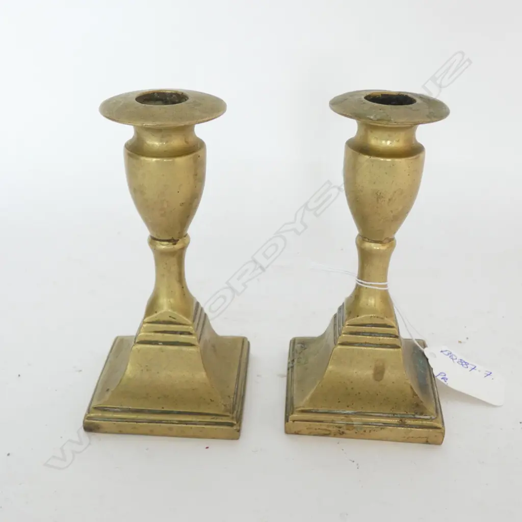 PR OLD BRASS SHORT COLUMN CANDLESTICKS H.125mm Image 1++