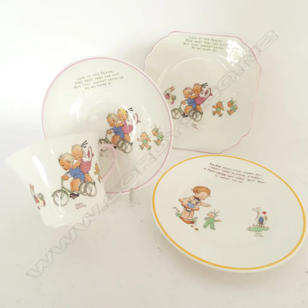 MABEL LUCY ATTWELL DECORATED SHELLEY CHINA CUP, SAUCER & PLATE + ANOTHER PLATE Image 1++