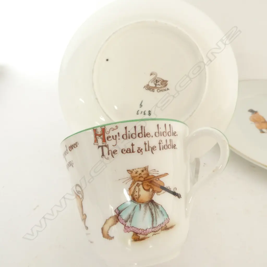 NURSARY RHYMES CHINA CUPS & SAUCERS, ANOTHER SAUCER & 2 SMALL PLATE Image 1++