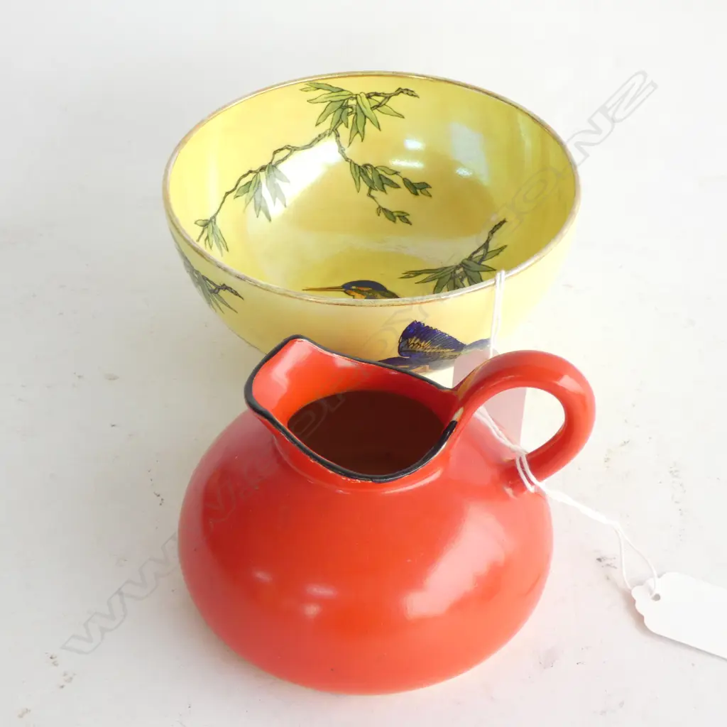 CARLTON WARE (EARLY MARK) LUSTRE KINGFISHER BOWL & SHELLEY BURNT ORANGE CREAM JUG  Image 1++