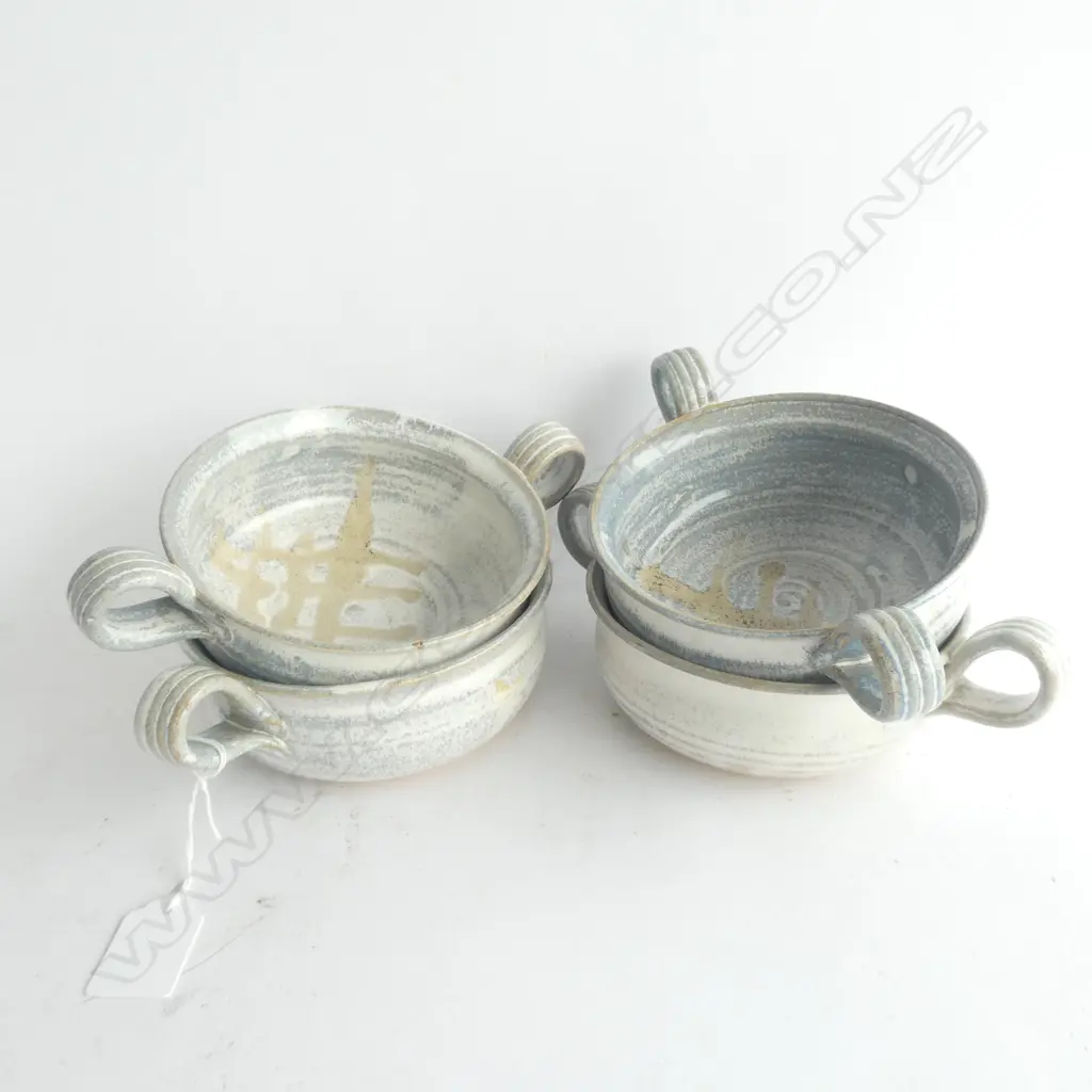 FOUR POTTERY SOUP RANNIKINS - INCISED ON BASE. DIA 135MM Image 1++