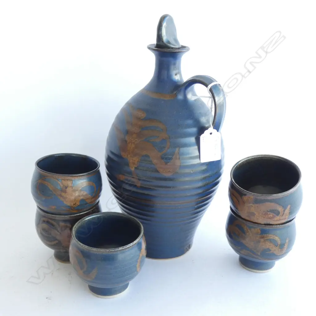 POTTERY WINE CARAFE & 5 CUPS (CHCH OR NELSON POTTERY LATE 60s/EARLY 70s) Image 1++