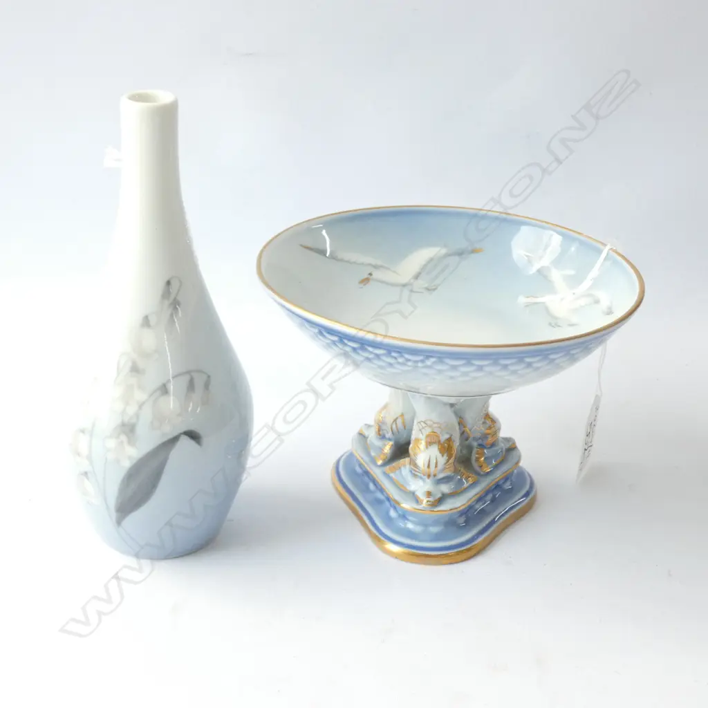B&G COPENHAGEN PORCELAIN HIGH LEG BOWL AND VASE H 170 MM Image 1++