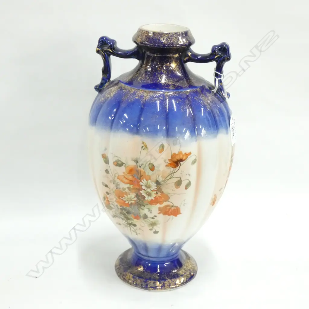 BLUE VICTORIAN VASE H. 320MM AF OLD REPAIR TO HANDLE Image 1++