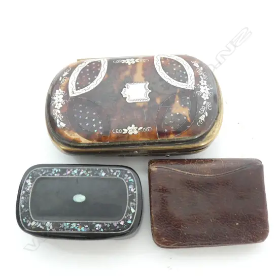 3 19thC SMALL PCES. TORTOISESHELL INLAID BOX...