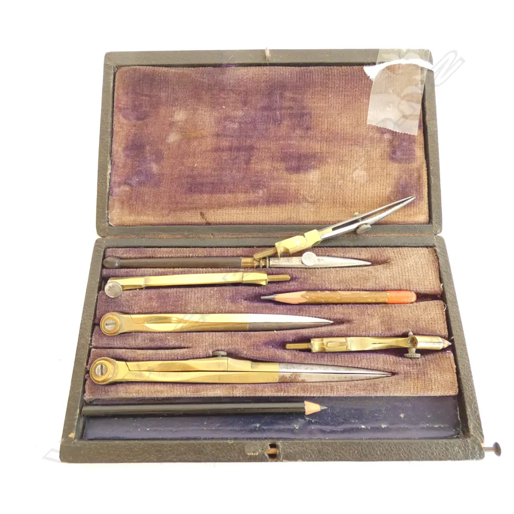 SM FRENCH 6 PC BRASS & STEEL SET OF DAUGHTING INSTRUMENTS - ORIGINAL BOX Image 1++